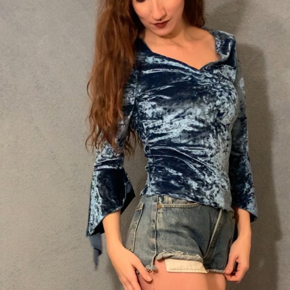 Crushed velvet bell sleeve shirt